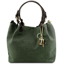 Geanta dama din piele printata verde inchis, Tuscany Leather, TL KeyLuck