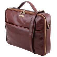 Servietă Tuscany Leather din piele maro pentru laptop cu fermoar Vicenza