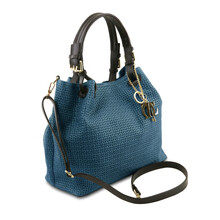 TL KeyLuck Woven printed leather shopping bag Blue