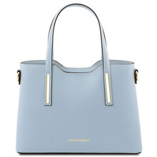 Geantă de umăr tote Tuscany Leather din piele naturală bleu Olimpia mărime mică