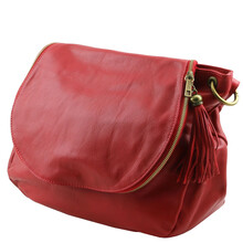Geanta de umar dama din piele naturala Tuscany Leather, rosie cu ciucure TL Bag