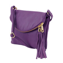 Geanta mica dama Tuscany Leather din  piele  purple cu ciucure TL Young