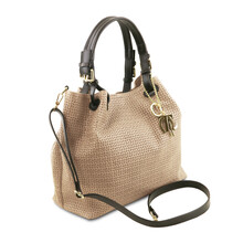 Geanta dama din piele printata bej Tuscany Leather, Keyluck