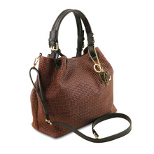 Geanta dama din piele printata maro scortisoara, Tuscany Leather, TL KeyLuck
