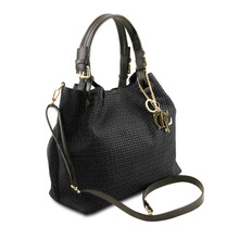 Geanta dama din piele printata neagra Tuscany Leather, Keyluck