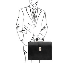 Servieta doctor piele naturala neagra, Tuscany Leather, Canova