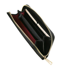 Portofel dama din piele naturala Tuscany Leather tip acordeon, negru