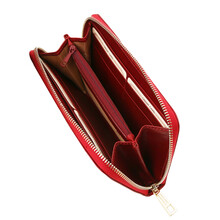 Portofel dama din piele naturala Tuscany Leather tip acordeon, rosu