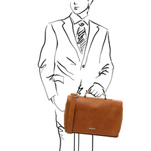 Mantova Leather multi compartment TL SMART briefcase with flap Natural