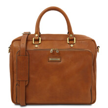 Pisa Leather laptop briefcase with front pocket Natural