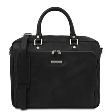 Pisa Leather laptop briefcase with front pocket Black