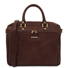 Pisa Leather laptop briefcase with front pocket Dark Brown