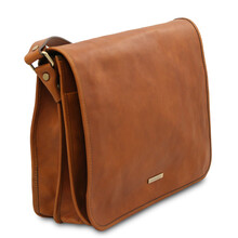 TL Messenger Two compartments leather shoulder bag - Large size Natural