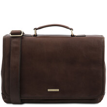 Mantova Leather multi compartment TL SMART briefcase with flap Dark Brown