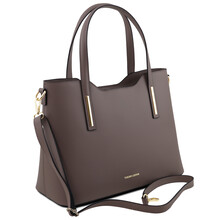 Geanta de umar tote Tuscany Leather din piele naturala dark taupe Olimpia