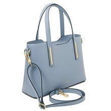 Geanta de umar tote Tuscany Leather din piele naturala bleu Olimpia marime mica