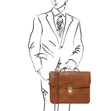 Alessandria Leather multi compartment TL SMART laptop briefcase Natural