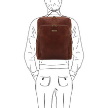 Bangkok Leather laptop backpack - Large size Brown