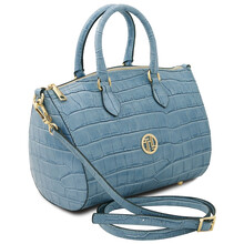 Layla Croc print leather duffle bag Light Blue