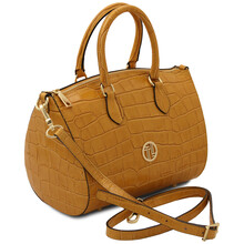 Layla Croc print leather duffle bag Caramel