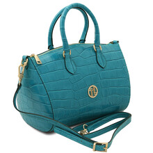 Layla Croc print leather duffle bag Turquoise