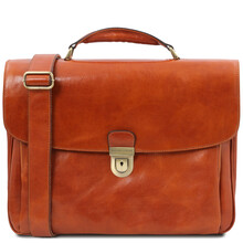 Alessandria Leather multi compartment TL SMART laptop briefcase Honey