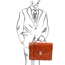 Alessandria Leather multi compartment TL SMART laptop briefcase Honey