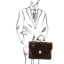 Alessandria Leather multi compartment TL SMART laptop briefcase Dark Brown