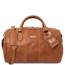 Lisbona Travel leather duffle bag - Small size Natural