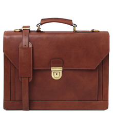 Cremona Leather briefcase 3 compartments Brown