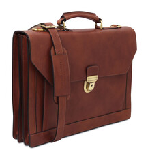 Cremona Leather briefcase 3 compartments Brown