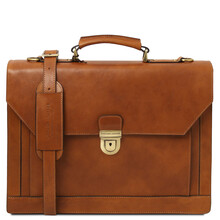 Cremona Leather briefcase 3 compartments Natural