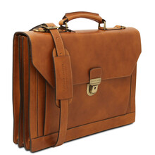 Cremona Leather briefcase 3 compartments Natural