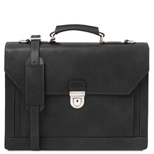 Cremona Leather briefcase 3 compartments Black
