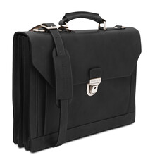 Cremona Leather briefcase 3 compartments Black