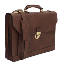 Cremona Leather briefcase 3 compartments Dark Brown