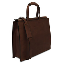 Palermo Leather briefcase 3 compartments for women Dark Brown