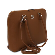 Geanta business dama din piele naturala coniac, Tuscany Leather, Magnolia