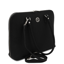 Geanta business dama din piele naturala neagra, Tuscany Leather, Magnolia