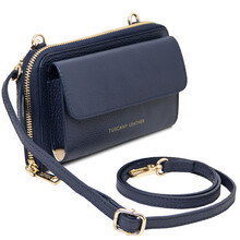Urania Leather wallet/phone holder with strap Dark Blue