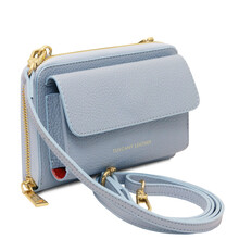 Urania Leather wallet/phone holder with strap Light Blue