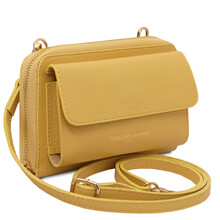 Urania Leather wallet/phone holder with strap Pastel yellow