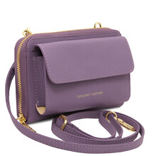 Urania Leather wallet/phone holder with strap Lilac