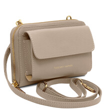 Urania Leather wallet/phone holder with strap Light Taupe