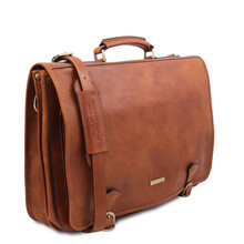 Geanta messenger barbati din piele naturala Tuscany Leather, maro deschis, Ancona