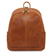 Canberra 2 Compartments leather backpack Natural