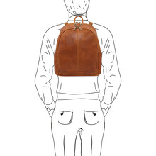 Canberra 2 Compartments leather backpack Natural