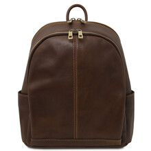 Canberra 2 Compartments leather backpack Dark Brown