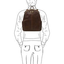 Canberra 2 Compartments leather backpack Dark Brown