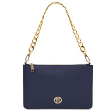 Diva Leather clutch with chain strap Dark Blue